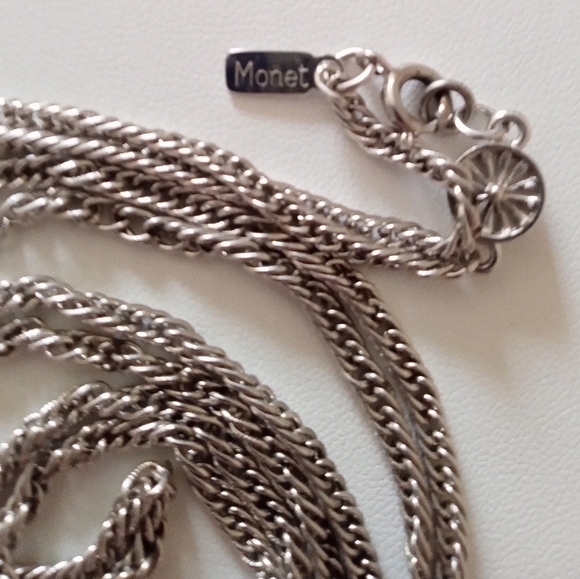 Monet Necklace Vintage Silver Tone Station Chain 53 Inches Long Flapper Length - Picture 3 of 3